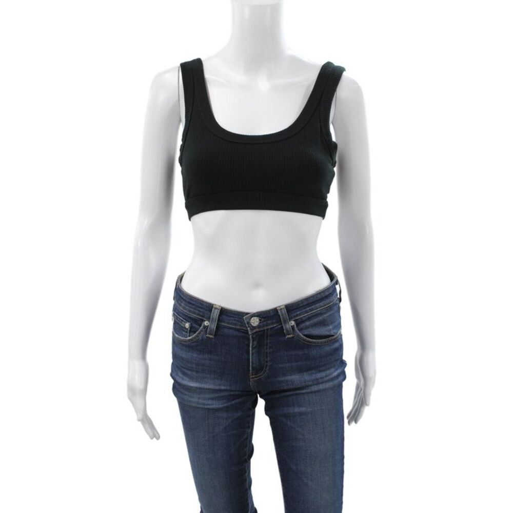 Alo Womens Ribbed Scoop Neck Sleeveless Sports Bra Solid Black Size XS